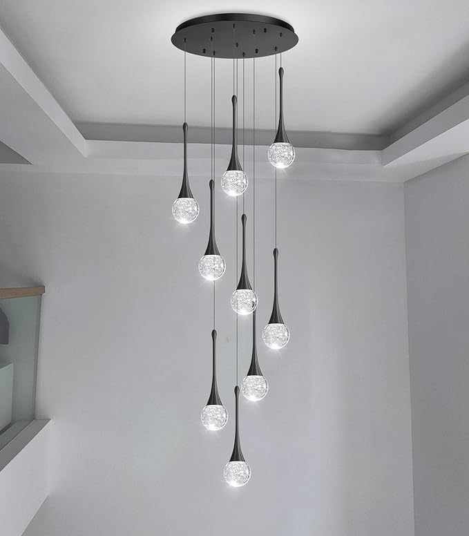 9 Light Modern Glam Crystal Chandelier for High Ceiling LED Dimmable Ceiling Pendant Light Staircase Foyer Enterway Living Room Chandelier Lighting Antique Black