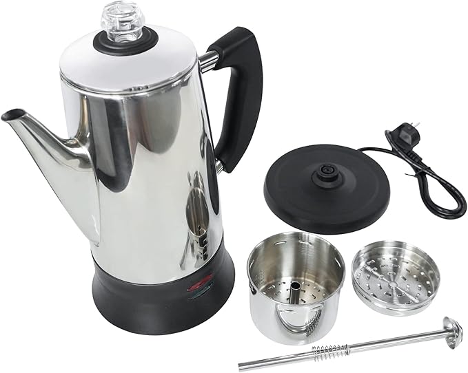SOTECH Percolator Coffee Pot Electric Maker with Cool Touch Handle, Clear Brew Progress Knob(12 Cup)