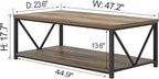 FOLUBAN Modern Coffee Table, Living Room Center Table with Storage, Wood and Metal Cocktail Table, Rustic Oak, 47 Inch