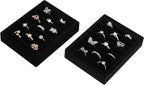 Small Jewelry Tray-Ring Organizer 2PCS Premium Velvet Rings Earrings Display Tray Storage Insert Holder for Jewelry Box, Drawer, Dresser (8 Slots, Black)