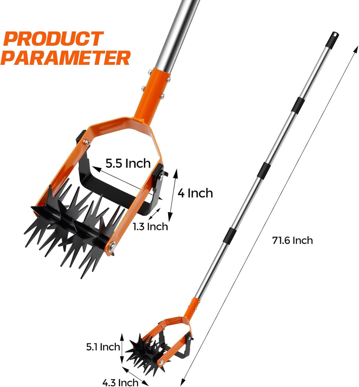 72 Inch Rotary Cultivator Tool, Hand Tiller for Gardening, 2-in-1 Garden Cultivator with Adjustable Handle for Loosening Soil and Weeder
