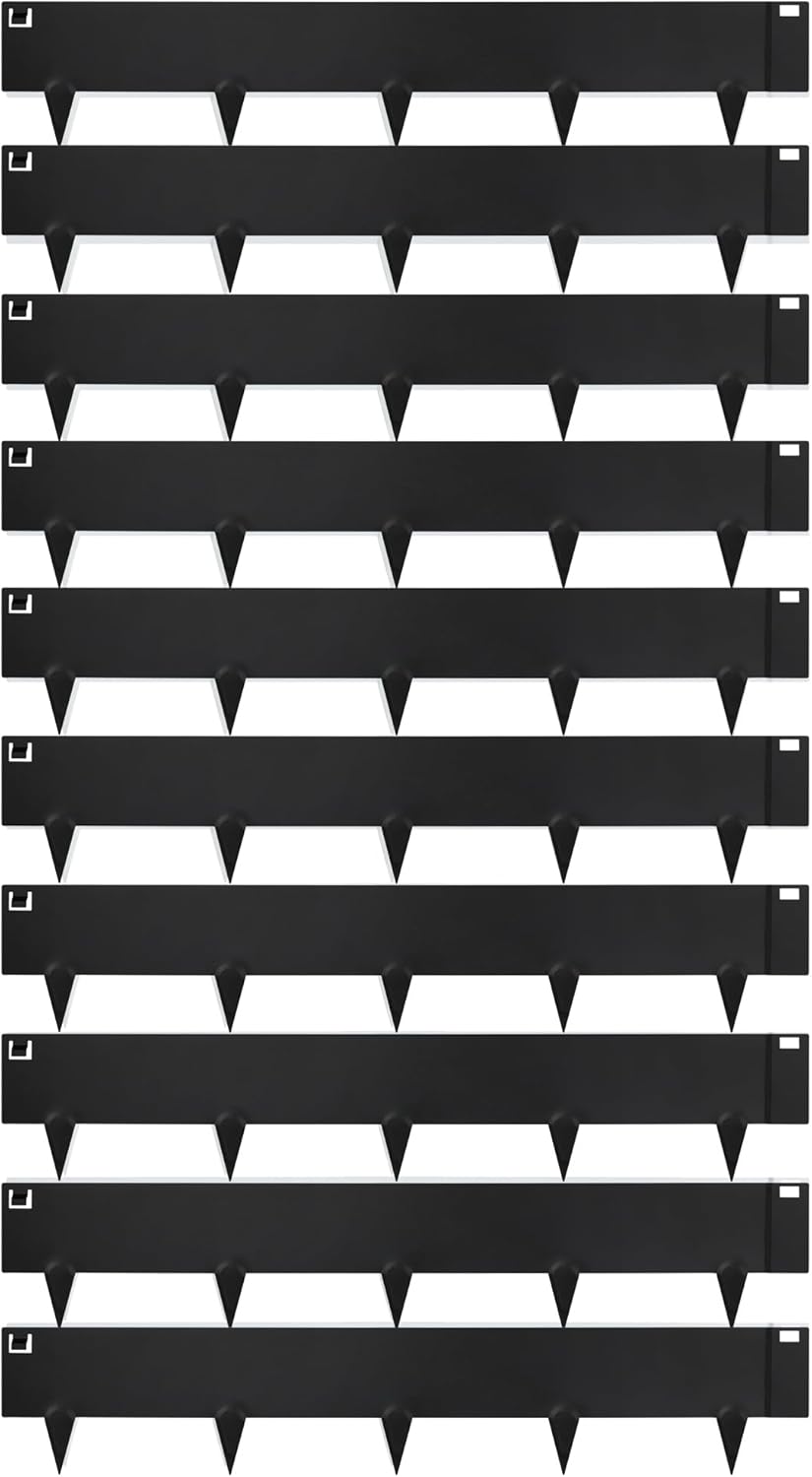 Worth Garden 10-Pack (34Ft Total) Galvanized Steel Landscape Lawn Edging - 8 in. H Bendable Metal Strips - Hammer-in 18-Gauge Flexible Black Edging Border - Yard Pathway Divider - Buckle Connection