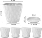 6 inch Plant Pots, 5 Pack Flower Pots Outdoor Indoor, Planters with Drainage Hole and Tray Saucer（White