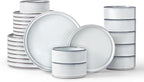 LIANYU Plates and Bowls Dinnerware Sets for 8, 24 Piece Stoneware Tableware Dishes Set Includes Dinner Dessert Plate Cereal Bowl, Rustic Terracotta Underside, Dishwasher & Microwave Safe, Lucent White