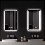Bathroom Mirror with LED Lights, Backlit Illuminated Bathroom Mirror Wall Mounted Multifunction Vanity Mirror with 3 LED Light Color Dimmable and Demister Pad,(A,H50*W70CM/H19.6*W27.5IN)