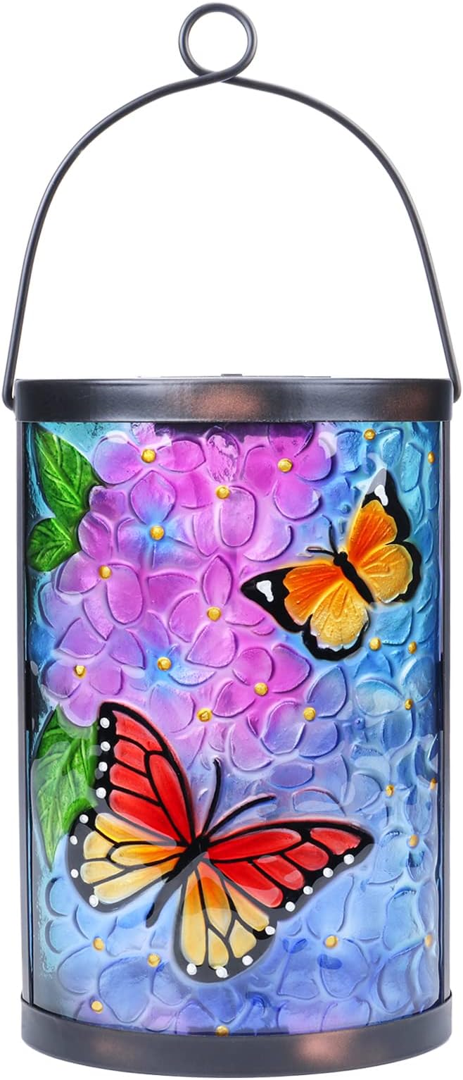 Hanging Solar Lantern Outdoor Waterproof LED Solar Lights Butterfly Decorative Lanterns Tabletop Lamp for Outdoor Patio Garden Yard Decor