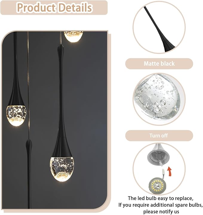 Modern Pendant Lights for Kitchen lsland LED Dimmable Raindrop Chandelier Crystal Ceiling Pendant Lighting for Dining Room Hallway Bar Living Room (1 Pack)