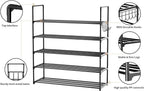 Metal Shoe Organizer,5 Tiers Shoe Storage Shoe Rack with Hooks,Fit 20-25 Pairs,Adjustable Shoe Shelf for Entryway,Hallway,Bedroom,Metal Bottom Support