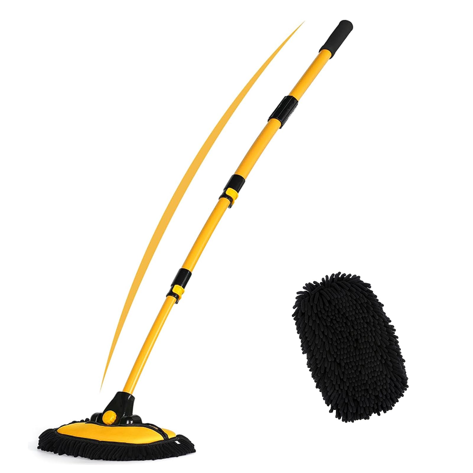 57 Car Wash Brush with Long Handle Chenille Microfiber Car Wash Kit, Mitt Retractable Bent Pole Car Wash Brush for Cars RV Tru