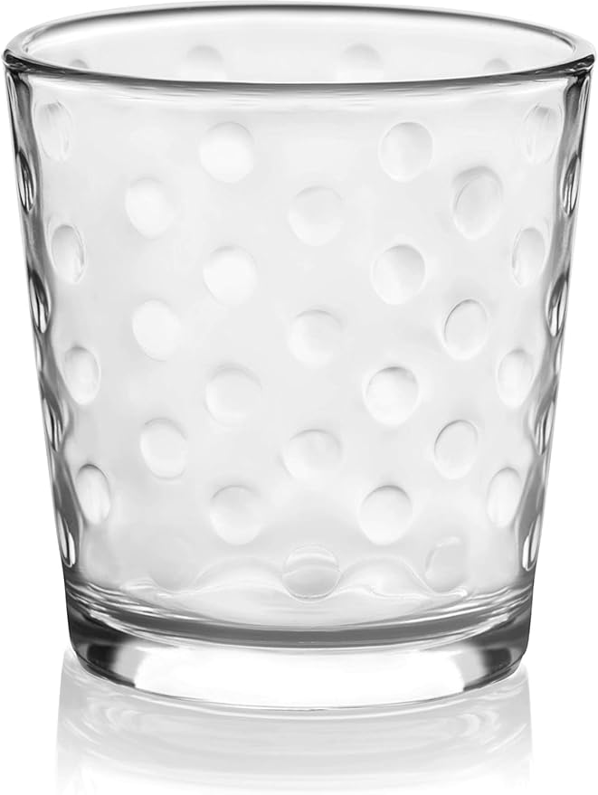 Libbey Awa Tumbler and Rock Glasses Drinking Set, Elegant Polka Dot Drinking Glasses Set of 16, All Purpose Glass Cups Set for Events and Everyday Use