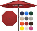 JEAREY 9FT 3 Tier Patio Umbrella Outdoor Market Umbrella Table Umbrellas with 8 Ribs 1.5 Pole Push Button Tilt and Crank UV Protection for Garden,Red