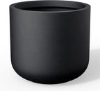 Kante 17.3-Inch Dia Round Concrete Planter, Indoor & Outdoor Garden Pot with Drainage Hole & Rubber Plug, Ideal for Flower and Tree, Black
