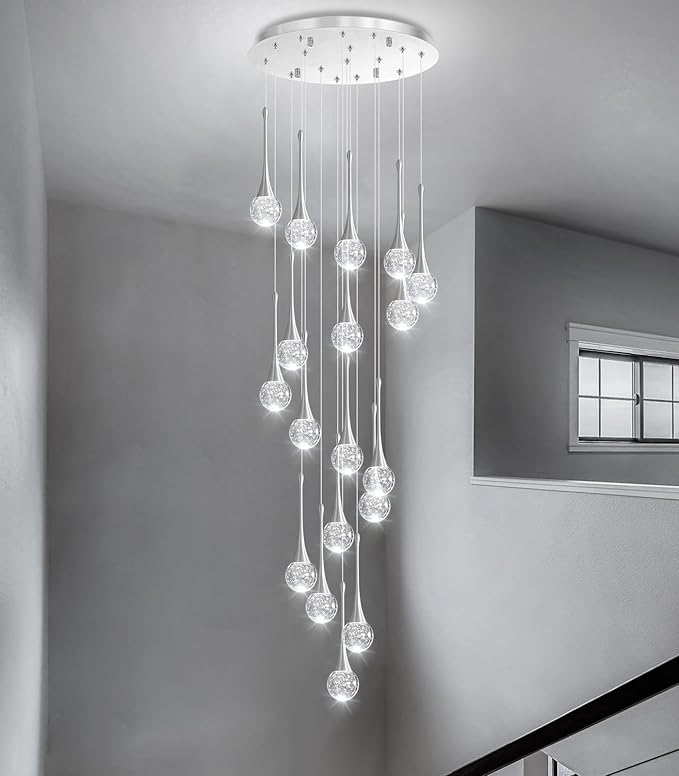 18 Light Modern Glam Crystal Chandelier for High Ceiling LED Dimmable Ceiling Pendant Light Staircase Foyer Enterway Living Room Chandelier Lighting Antique Silver