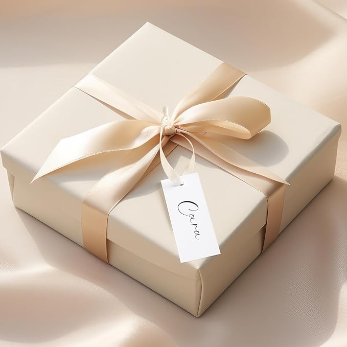 50 Pcs Name Place Cards for Table Setting Blank Wedding Place Cards with Satin Ribbon 1.57 x 3.54 Inch Hanging Gift Tags for Wedding Dinner Banquet Party Table Setting Supplies(Beige)