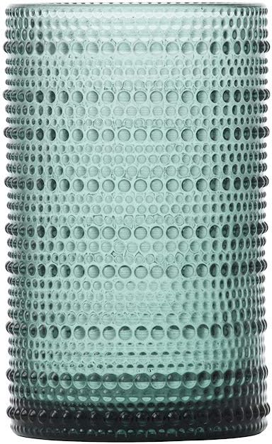 Fortessa Jupiter Beaded Hobnail Glass, 13 Ounce Iced Beverage (Set of 6), Sage Green