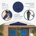 6.5' x 10' Rectangular Patio Umbrella Large Outdoor Market Umbrella w/UV Protection, Push Button Tilt and Crank Lift, Rectangle Table Umbrella for Garden, Deck, Pool, Patio, Navy Blue
