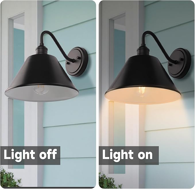 10 Inch Gooseneck Outdoor Light Fixtures, Outdoor Wall Sconces, Farmhouse Barn Light, Matte Black Wall Light Fixture, Waterproof & Anti-Rust, for Porch, Garage, Patio, Garden, 2-Pack