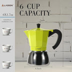 Stovetop Espresso Maker, 6Cup Moka Pot, Espresso Machine Compatible with Induction Cooktops, 300ml Stainless Steel & Aluminum Cuban Coffee Maker for Cafetera Cubana, Green