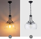 WUZUPS Chandelier Rustic Farmhouse Industrial Round Ceiling Pendant LED Light Fixture with Clear Glass Shades for Dining Room Kitchen Island Foyer Entryway, H 17" x W 13.4", E26 Base, Black