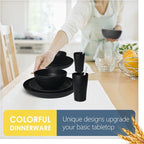 Teivio 88-Piece Kitchen Plastic Wheat Straw Dinnerware Set, Service for 8, Dinner Plates, Plates and Bowls Sets,Pasta Bowls,Cups, Flatware, Dishwasher Safe, Unbreakable Outdoor Camping Dishes, Black