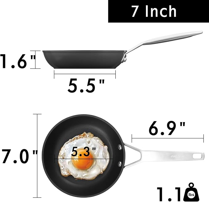 MsMk 7 inch Small Frying Pan, Carbonize also Nonstick Omelette Pan, PFOA Free Non-Toxic, Scratch-resistant, Induction Egg skillet, for Induction, Ceramic and Gas Cooktops