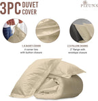 Pizuna Pure 100% Cotton Queen Duvet Cover Set, Luxurious 400 Thread Count Long Staple Cotton Sateen Weave with Button Closure (Combed Beige Cotton Duvet Cover Queen)