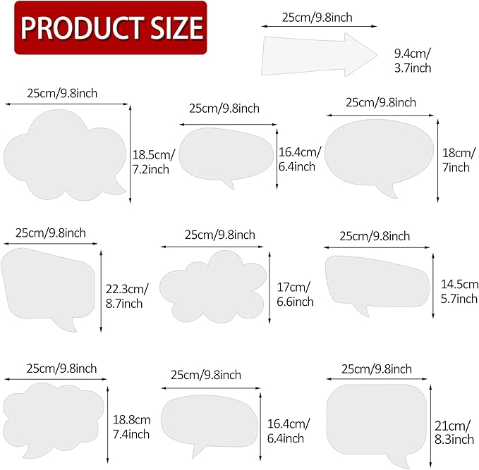18pcs Blank Photo Booth Props Black Chalkboard Photo Booth Props Frame with Bubble DIY Photo Props for Birthday Wedding Party Supplies（White）