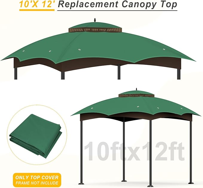 Replacement Gazebo Canopy Top Cover for 10 x 12, Double Tiered Waterproof Canopy Roof for Lowe's Allen Roth Gazebo #GF-12S004B-1(Green)
