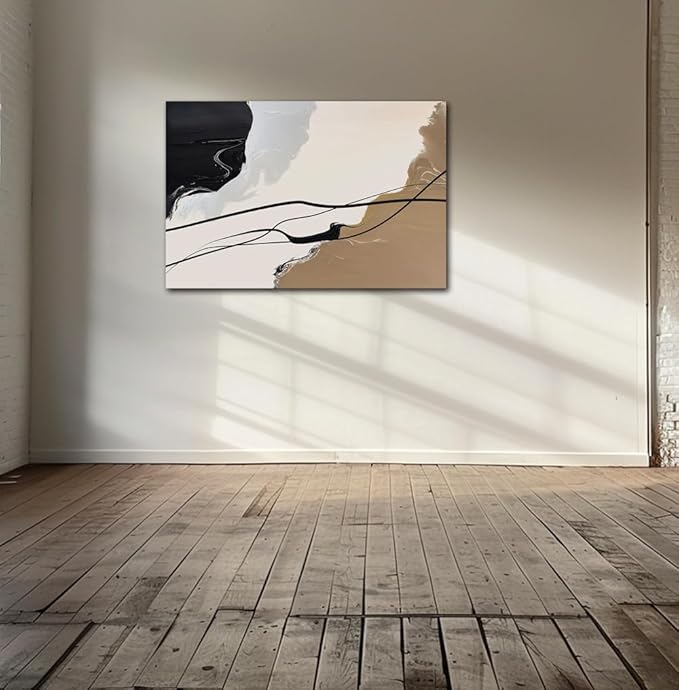 Brown and Beige Abstract Canvas Wall Art Decor Black Artwork for Living Room Contemporary Pictures Modern Art Print Painting for Kitchen Home Bedroom Decorations(24 x 36inch)