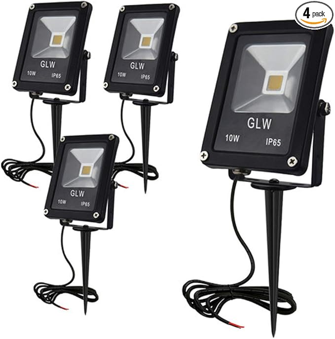 10W LED Landscape Lights 12V Low Voltage Outdoor Spotlights Warm White 3000K IP65 Waterproof with Spike Stand for Garden,Yard,Deck,Step [4 Pack]