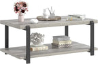 FOLUBAN Rustic Coffee Table, Modern Wood Center Table for Living Room, Industrial 2 Tier Rectangle Low Cocktail Tea Table with Storage Shelf, Light Grey