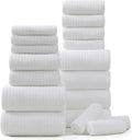 18 Piece Bath Towels Set,Ultra Soft Family Bathroom Towel Set with Hanging Loops-6 Bath Towels,6 Hand Towels,6 Washcloths,Highly Absorbent Quick Dry Shower Towel for Bathroom,Hotel,Spa-White Towel Set