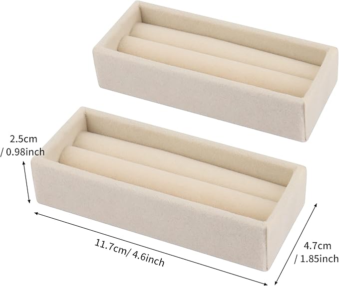 DesignSter Small Jewelry Tray, 2PCS Ring Organizer, Velvet Jewelry Display Tray, Stackable Jewelry Organizer Trays, Jewelry Drawer Organizer Inserts For Dresser, Jewelry Box (Beige)