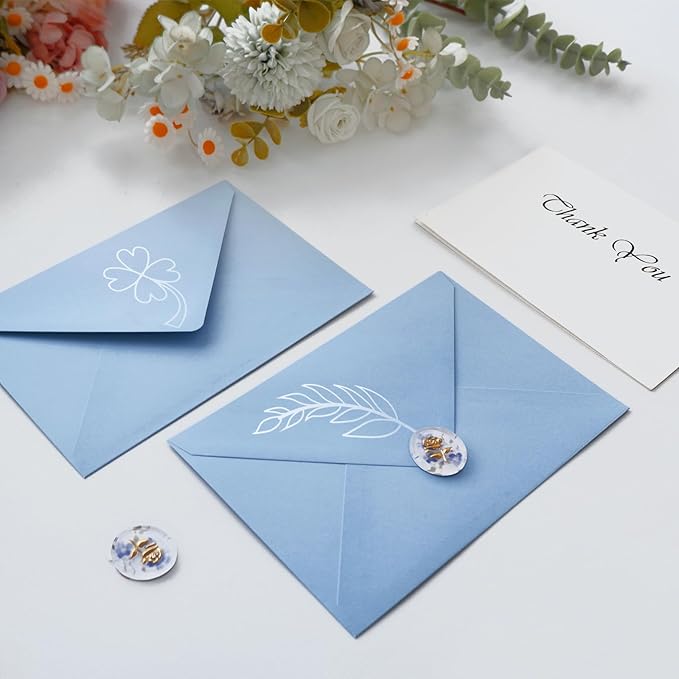 50 Pack 4x6 Envelopes Letter Size, Blue A4 Envelopes Self Seal for Wedding Invitation, Envelope 4.3x6.3 for Greeting Cards, Photos, Baby Shower, Graduation, Thank You Cards, Announcements