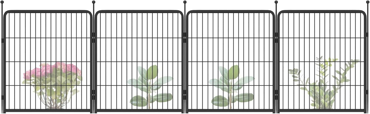 FXW Garden Fence Outdoor for The Yard – 32in(H) x 9.1ft(L) Heavy Duty Metal Animal Barrier for Dog and Rabbit, Decorative Dog Fence, 4 Panels, Black