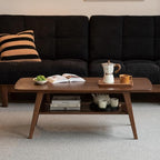 100% Solid Wood Coffee Table for Living Room, 39.37" Mid Century Modern Tables with Shelf Storage, 2-Tier Coffee Table with Rounded Corners (Oak Wood Walnut Color, 39.37" L)
