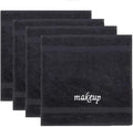 Chakir Turkish Linens | Hotel & Spa Quality 100% Cotton Premium Turkish Towels | Soft & Absorbent (4-Piece Washcloths, Black - Makeup Embroidered)