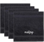 Chakir Turkish Linens | Hotel & Spa Quality 100% Cotton Premium Turkish Towels | Soft & Absorbent (4-Piece Washcloths, Black - Makeup Embroidered)