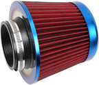 Cold Air Intake Filter, High Performance, Washable Filter, Clamp-On Replacement Air Filter, Flange Diameter 3inch/76mm Red