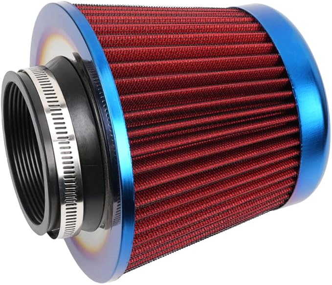 Cold Air Intake Filter, High Performance, Washable Filter, Clamp-On Replacement Air Filter, Flange Diameter 3inch/76mm Red