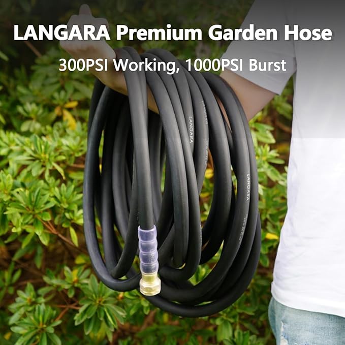 Heavy Duty Premium Garden Hose 25ft x 3/4", 300PSI Working, 1000PSI Burst, Hybrid Rubber Water Hose with Transparent Swivel Handle - Hot/Cold Water - Five Layered Braiding with Brass fittings (Black)