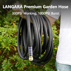 Heavy Duty Premium Garden Hose 25ft x 3/4", 300PSI Working, 1000PSI Burst, Hybrid Rubber Water Hose with Transparent Swivel Handle - Hot/Cold Water - Five Layered Braiding with Brass fittings (Black)
