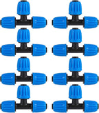 8 Pcs 1/2 Inch Irrigation Tubing Tee Fittings, (1/2" ID x0.6-0.63" OD) Drip Tubing Barbed Locked Nuts Tee Connectors Anti-Drop 1/2" T Connectors for Garden Irrigation System