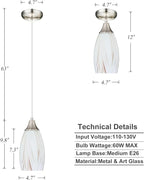 Mini Milk Glass Pendant Lights,Handcrafted Art Glass Pendant Hanging Light fixtures with Brushed Nickel Finish Adjustable Cord Glass Pendant Light Shade for Kitchen Island,Hallway,Dining Room