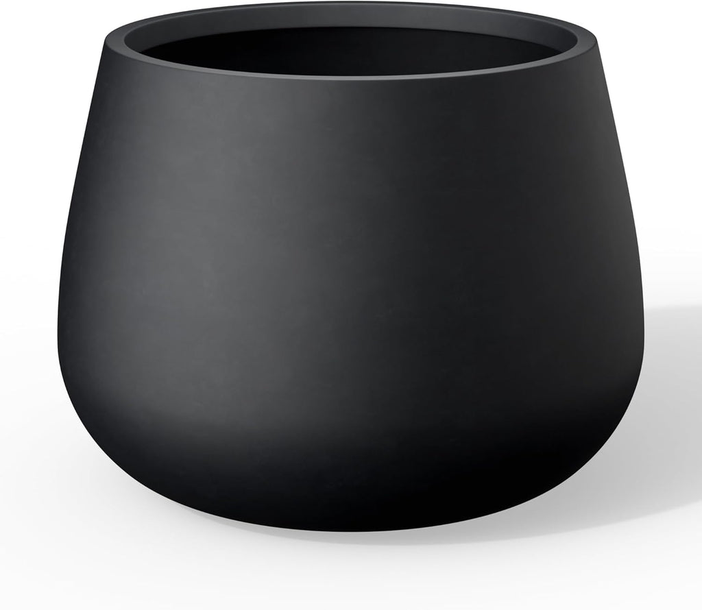 Kante Curva Series Planter, 14.8 Inch Round Concrete Garden Pot with Draiange Hole and Rubber Plug, Suitable for Indoor Plants, Home, Garden, Patio, Black