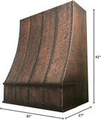 CT Copper Tailor Sloped Copper Vent Hood Island Mount,42'' W,30''H, 1150 CFM Exhaust Fan,Stainless Steel Vent,LED Light,Dishwasher-Safe Baffle Filters,VH8TR1