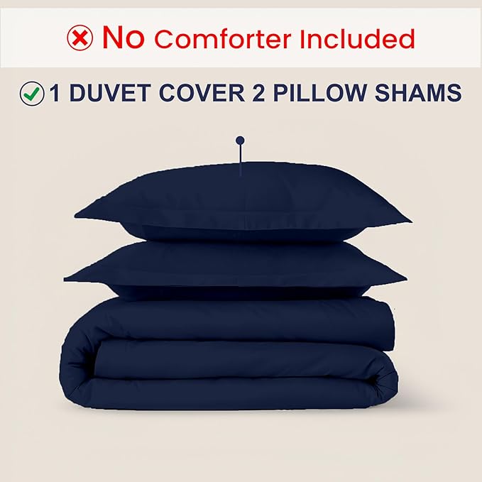 Kotton Culture 3 Pc Queen Size Duvet Cover Set- 100% Egyptian Cotton Sateen 600 Thread Count Ultra Soft Premium Durable Comforter Cover Zipper Closure & Corner Ties (Navy Blue, Queen/Full 90" X 90")