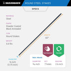 Sandbaggy Round Steel Concrete Form Stakes with Nail Holes - Rust Resistant Coating - Removable, Reusable (5, 3/4 in X 60 in)