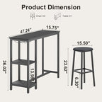 Small Bar Table Set for 2, Bar Table and Chair Set for 2, Kitchen Table for 2 with 2 Storage Shelves & Wine Glass Holder, Dining Table for Small Apartment, Dining Room, Black