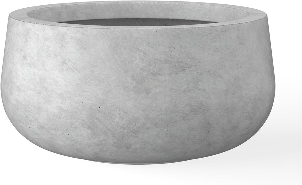 Kante 19.6" Dia Round Concrete Planter, Cement Plant Pots with Drainage Hole and Rubber Plug for Outdoor Indoor Garden Home, Modern Curvaceous Design, Natural Concrete